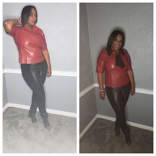 Faux red leather top